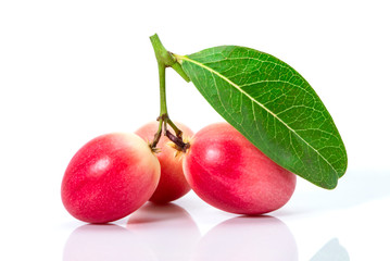 Sticker - Carissa carandas Linn or Bengal currants, Karanda ,Carunda ,Karonda ,Koromcha fruits isolated on white background. 