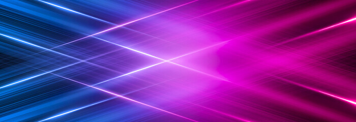Fototapete - Abstract neon background, blue and pink color, dynamic background with thin lines.