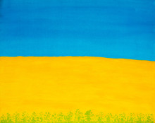 Yellow Field And Blue Sky, Illustration, Abstract Painting
