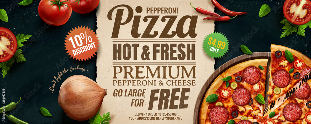 Pepperoni cheese pizza ads - obrazy, fototapety, plakaty 