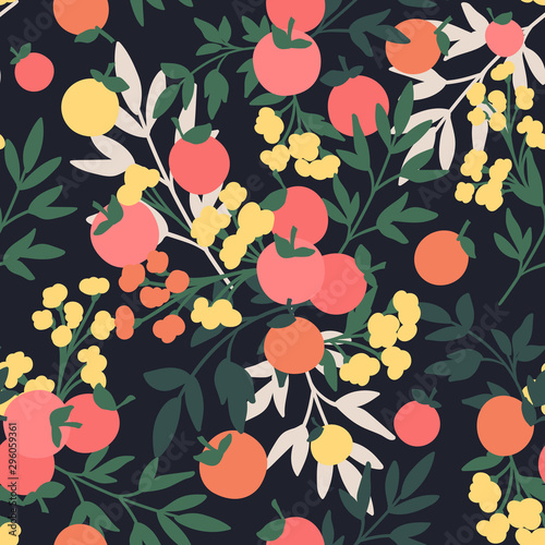 Cuadros en Lienzo Vector Floral seamless pattern. Flowers and leaves.