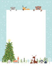 Poster - Christmas background with copy space for text or messages with Christmas decorations frame, Cute flat cartoon design