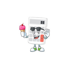 Sticker - With ice cream cartoon calculator white for calculate tool.