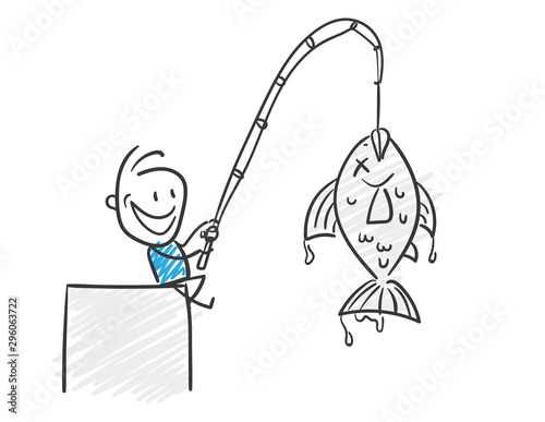 Fotomural Stickman Blue: Pull fish ashore. (Nr. 147)