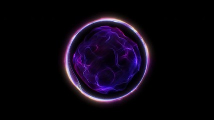 Poster - 4k. Sphere Animation. Neon waves. Dots abstract. Circle background.Violet color. Seamless loop