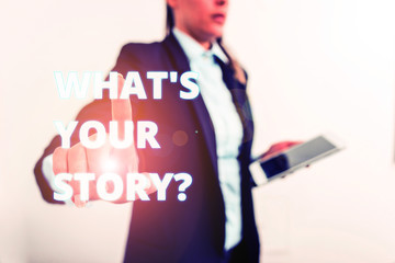 Poster - conceptual hand writing showing what s your story question. concept meaning asking demonstrating abo
