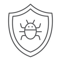 Poster - Antivirus thin line icon, technology and protection, software firewall sign, vector graphics, a linear pattern on a white background.