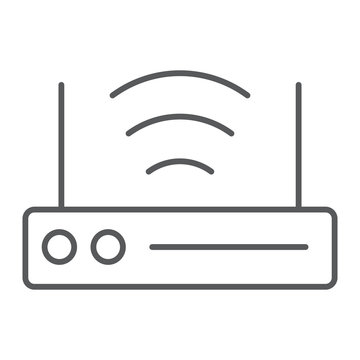 Wifi router thin line icon, technology and device, wireless internet sign, vector graphics, a linear pattern on a white background.
