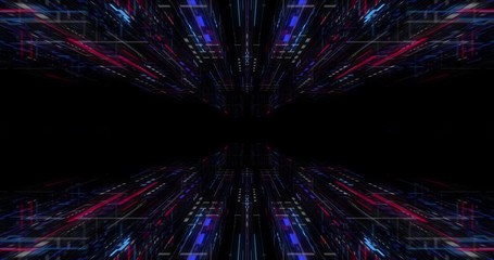 Poster - seamless loop of abstract futuristic technological background, floating circuits, charts, digits ele