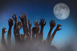 © de Art - crowd of stretched zombie hands halloween theme, render 3D