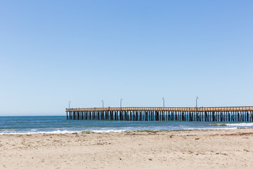 Wall Mural - Cayucos Pier and Empty Beach, Central Coast of California, USA.