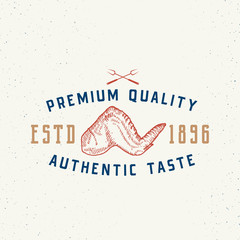 Wall Mural - Authentic Taste Meat Vintage Typography Label, Emblem or Logo Template. Hand Drawn Chicken Wing Sketch Sign. Butchery and Barbecue Icons with Textured Background.