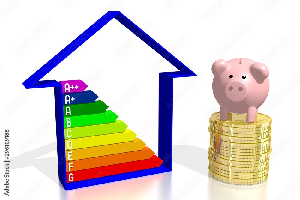 3D energy efficiency chart - power/ electricity saving concept - A++ ...