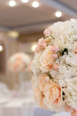 Wall Mural - A close up bouquet of flowers on the wedding table. Beautiful round bouquet.