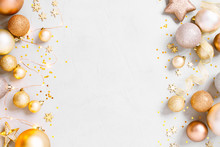 Christmas Festive Background With Golden Christmas Decoranion And Lights