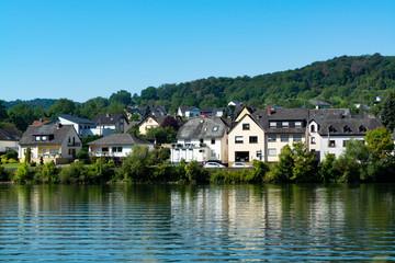 View on small German town located in Mosel river valley, quality wine regio in Germany