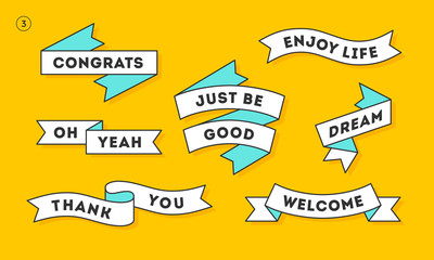 Wall Mural - ribbon banner. set of white ribbon banner with text, phrase