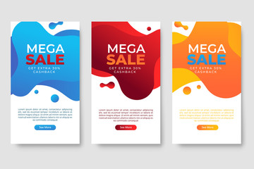 Set of three Sale banner template design with fluid shape and sale word. Social media banner template, voucher, discount, season sale