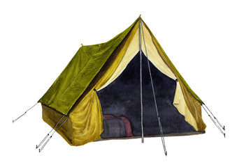 picture of a touristic tent hand drawn in watercolor isolated on a white background. watercolor illu
