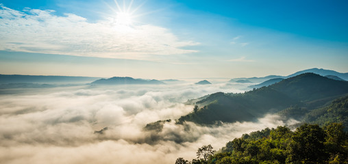 Poster - Sunrise and the mist in winter morning