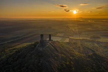 At the top of the mountain there is the ruin of a mediaeval castle, of which two towers and some wall fragments are still standing