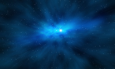 Wall Mural - star flare in the deep space, blue background