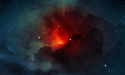 Wall Mural - red nebula and cosmic dust in the outer space