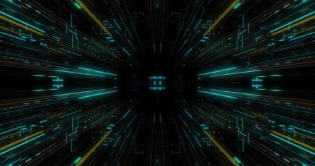 Poster - Seamless loop global connection business cloud computing service, ig data visualization. Blockchain. 4K Futuristic technological abstract motion background, floating circuits. 3D render