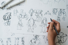 Animator Designer Development Designing Drawing Sketching Development Creating Graphic Pose Characters Sci-fi Robot Cartoon Illustration Animation Video Game Film Production , Animation Design Studio.