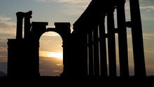 Ruins Of The Ancient City Of Palmyra, Time Lapse At Sunrise With Monumental Arch And Colonnade, Destroyed By Islamic State Of Iraq And The Levant (ISIL), Syria