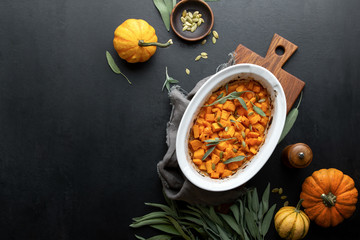 Roasted butternut squash with sage and pumpkin seeds