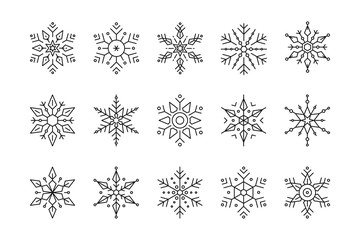 Poster - Snowflake set of black isolated vector icon silhouette on white background