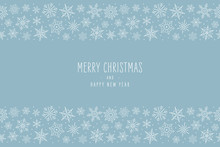 Christmas Snowflake Elements Border Card With Greeting Text Seamless Pattern Blue Background.