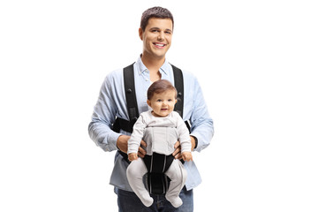 father with a baby in a carrier
