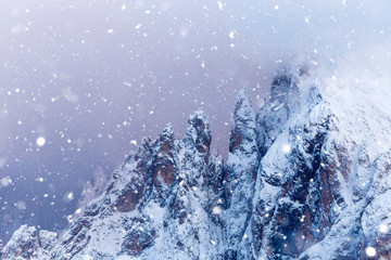 Beautiful Winter at Alpe di Siusi, Seiser Alm - Italy - Holiday background for Christmas.