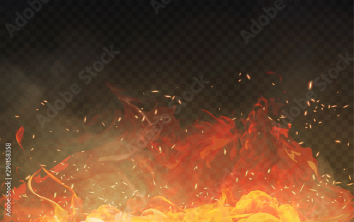 Fotomural Vector realistic isolated fire effect with smoke for decoration and covering on the transparent background