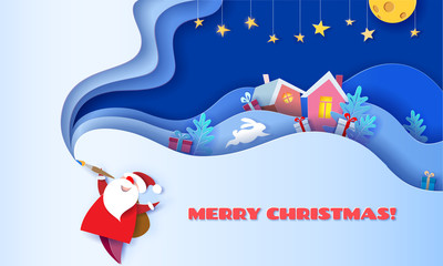 Wall Mural - Merry Christmas card 3D paper cut art