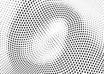 Abstract halftone wave dotted background. Futuristic twisted grunge pattern, dot, circles.  Vector modern optical pop art texture for posters, business cards, cover, labels mock-up, stickers layout