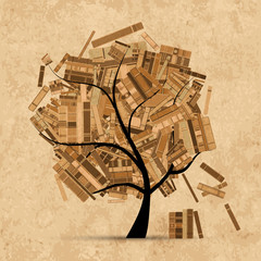 Canvas Print - Library tree with books for your design