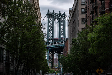 Wall Mural - View of one of the towers of the Manhattan Bridge from the streets of the DUMBO district, Brooklyn, NYC 