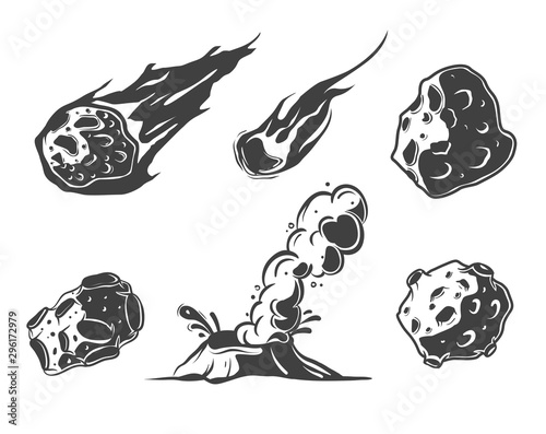 Meteors Collection With Falling Comets Asteroids The Volcano Crater In Cartoon Style Buy This Stock Vector And Explore Similar Vectors At Adobe Stock Adobe Stock