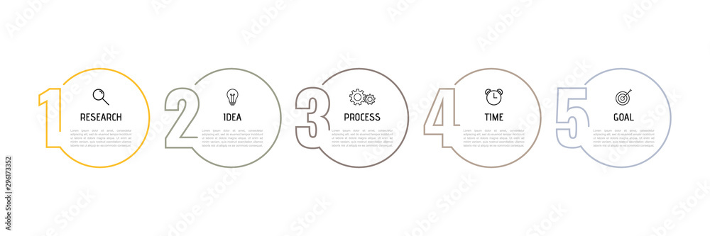Infographic template for business process. Thin line design with numbers 5 options or steps. Vector illustration graphic design - obrazy, fototapety, plakaty 