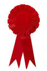 achievement, certificate of quality and winner conceptual idea with red satin award ribbon with copy