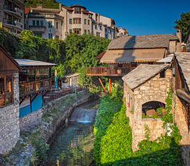 Wall Mural - View on the historic old town of Mostar