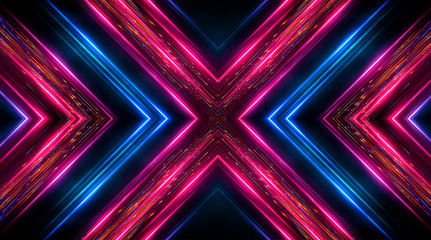 Wall Mural - dark abstract futuristic background. neon lines, glow. neon lines, shapes. pink and blue glow.