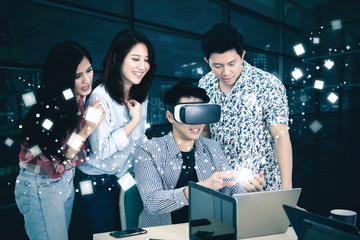 Poster - Young business people working with virtual screen