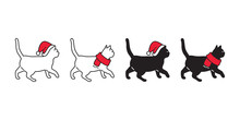 Cat Vector Icon Christmas Sant Claus Hat Kitten Walking Logo Symbol Cartoon Character Illustration Doodle Design