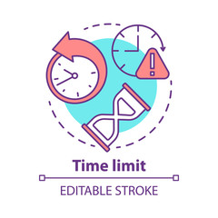 Wall Mural - Time limit concept icon. Game timer idea thin line illustration. Different clock types. Stopwatch, hourglass. Time management. Vector isolated outline drawing. Time frame warning icon. Editable stroke