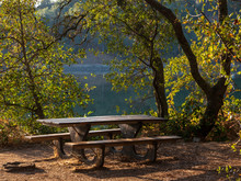 Picnic Table In Golden Hour Light Lake Natoma CA..