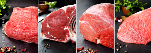 Fotografía Delicious and tasty food collage of raw meat and butchery products